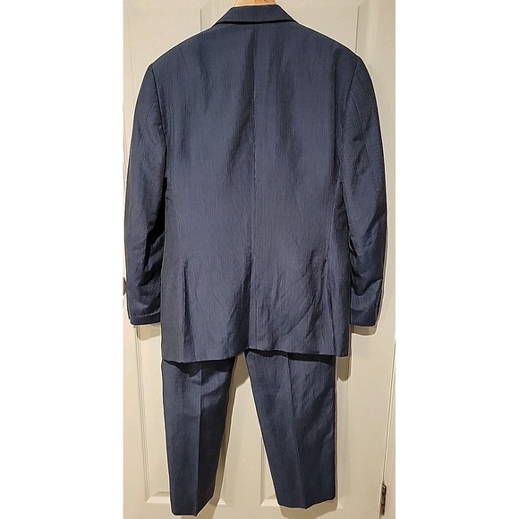 CORNELIANI Wool & Silk Suit Blue w/ White Beaded Stripes 40R (50R Italy) 36x29 - Picture 2 of 14